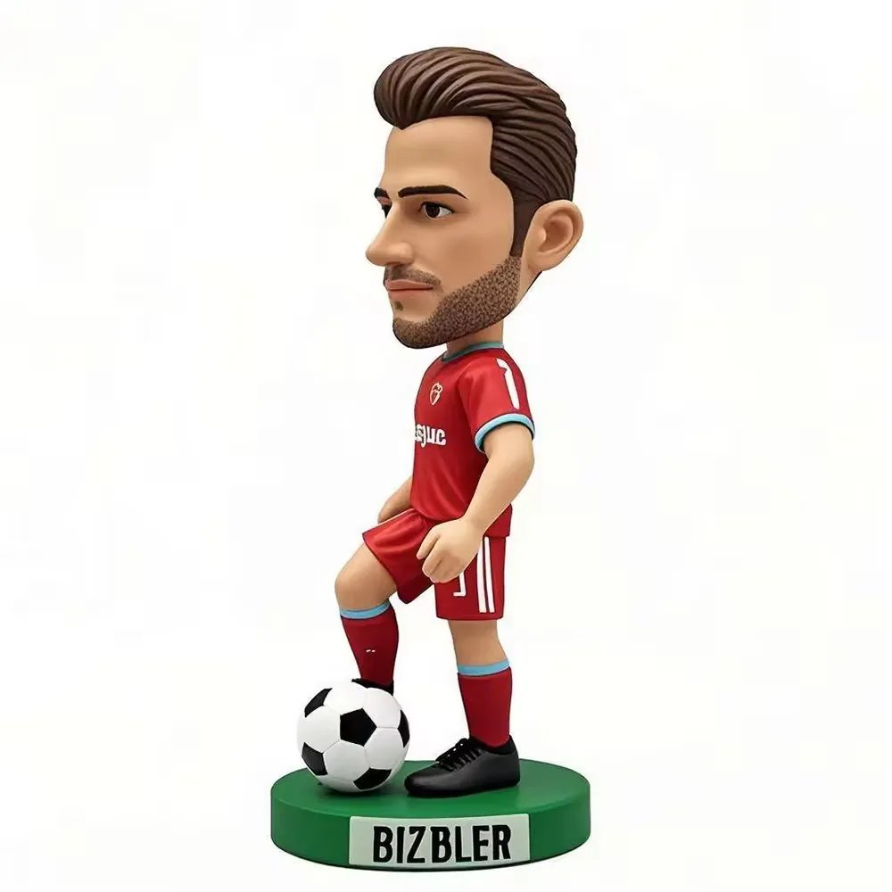 Painted football star resin figurine shown as a desk display piece for sports gifts and fan-merch programs