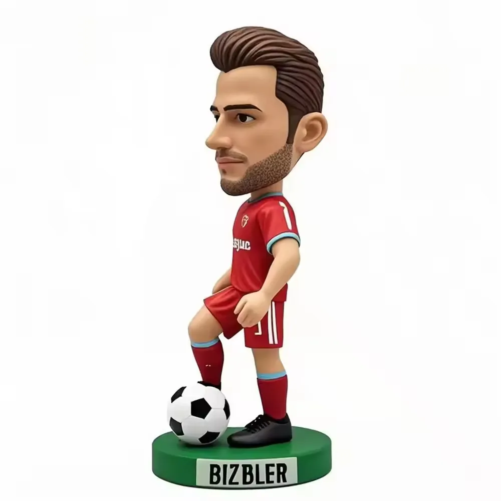 Football star resin figurine display image showing painted finish and compact desk-friendly scale