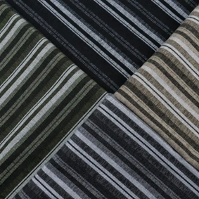 Striped chenille fabrics arranged in panels to show texture repeat and decorative variation