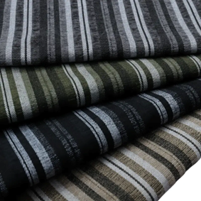 Stacked striped chenille fabrics showing decorative texture and multiple color combinations