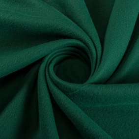 Green microfleece fabric swirled to show smooth folds and a cozy apparel-like look