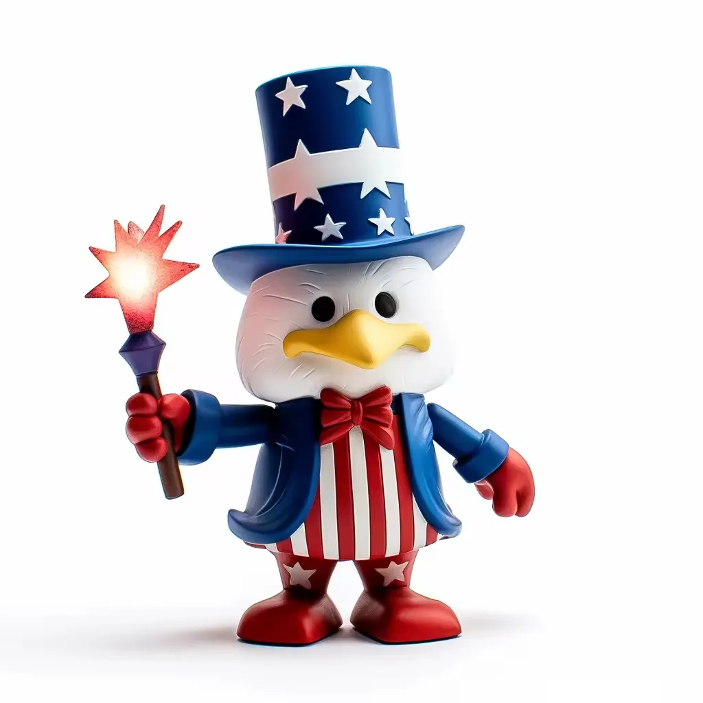 Mini eagle vinyl figure with star wand, red bow tie, and striped body panel