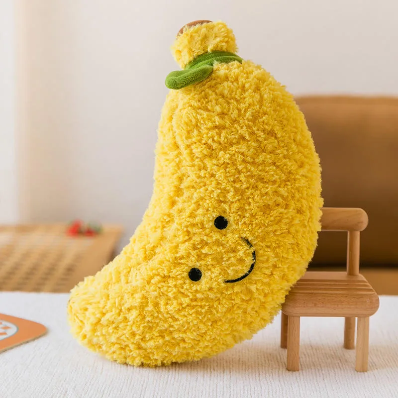 Banana character plush pillow in a fruit and vegetable cushion collection