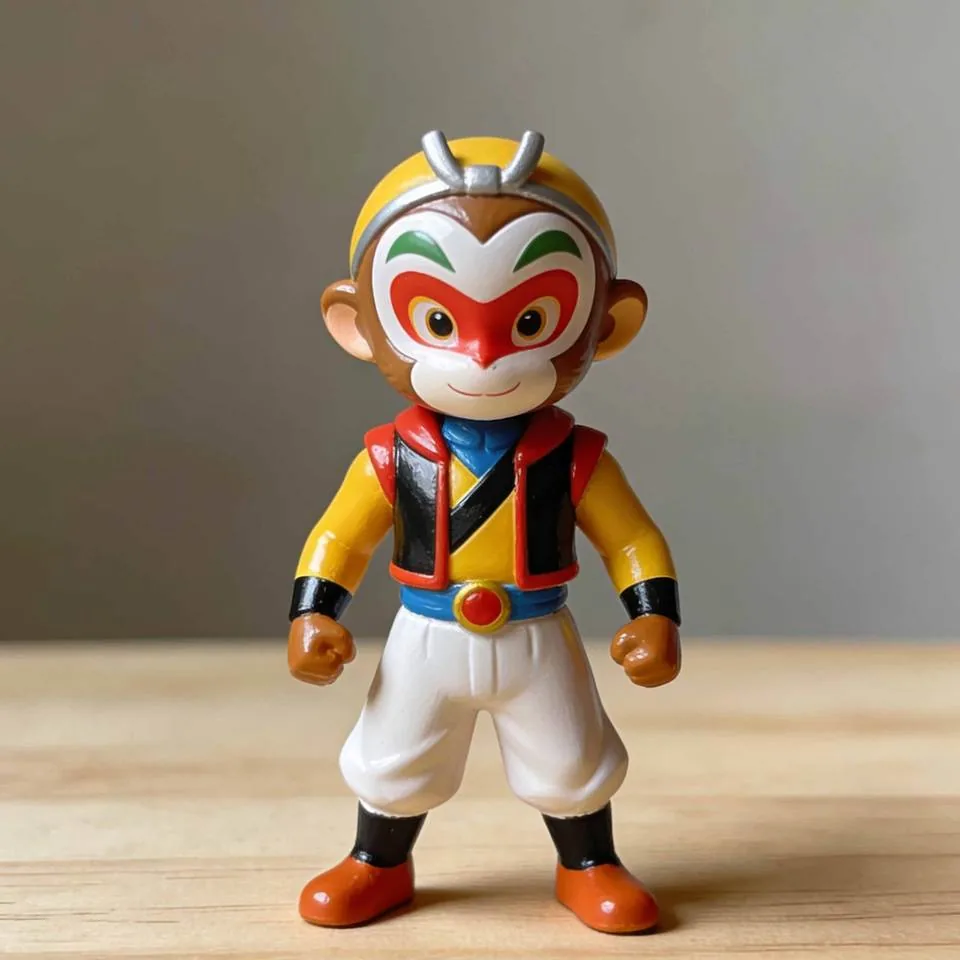 Soft vinyl monkey hero character figure with glossy yellow suit and red mask details