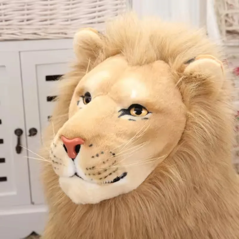 Angle view of super soft plush lion toy showing body profile, mane volume, and soft filling