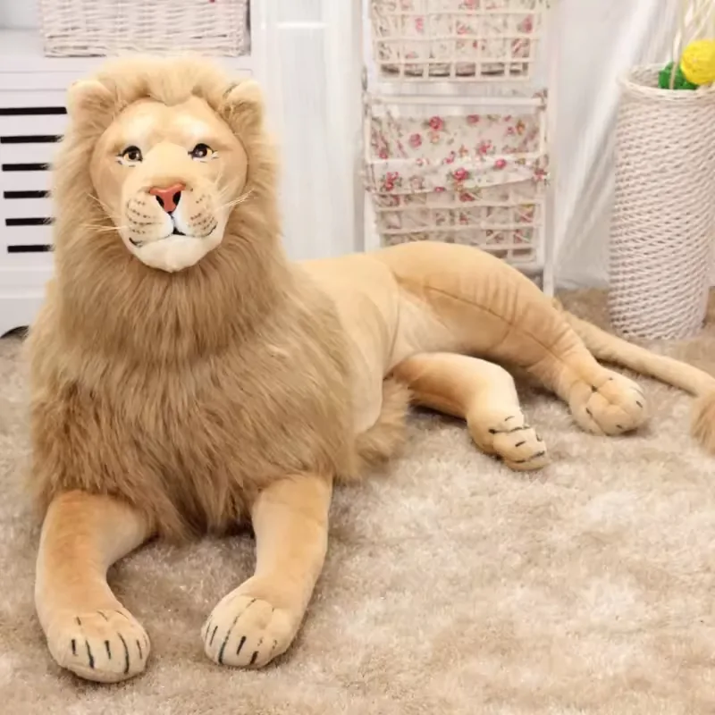 Front view of custom plush lion toy with realistic mane styling and rounded stuffed-animal shape