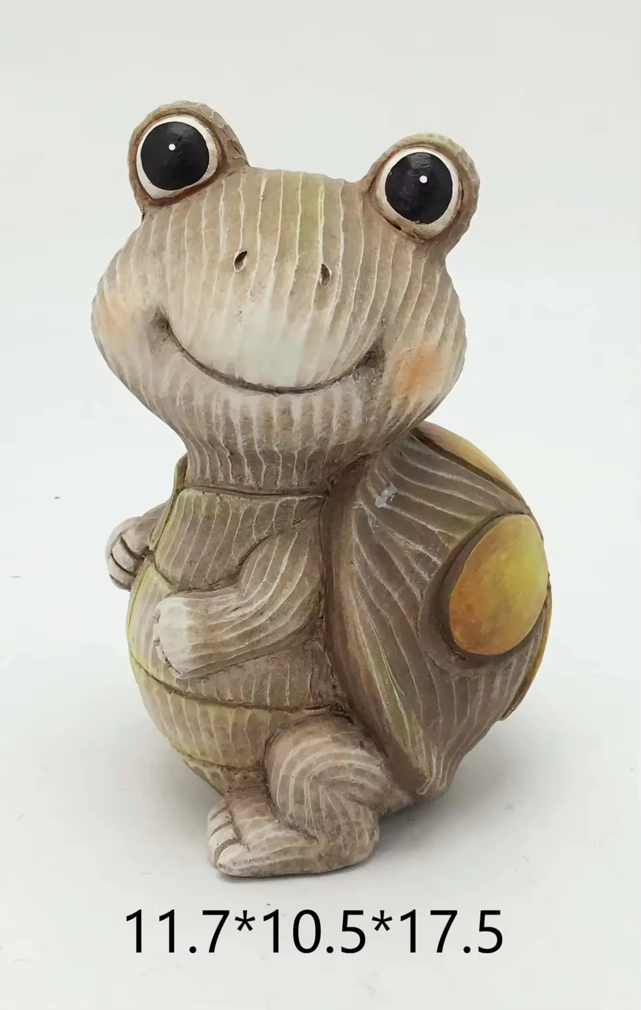 Angle display view of a hand-painted resin frog figurine for shelf decor and gift retail