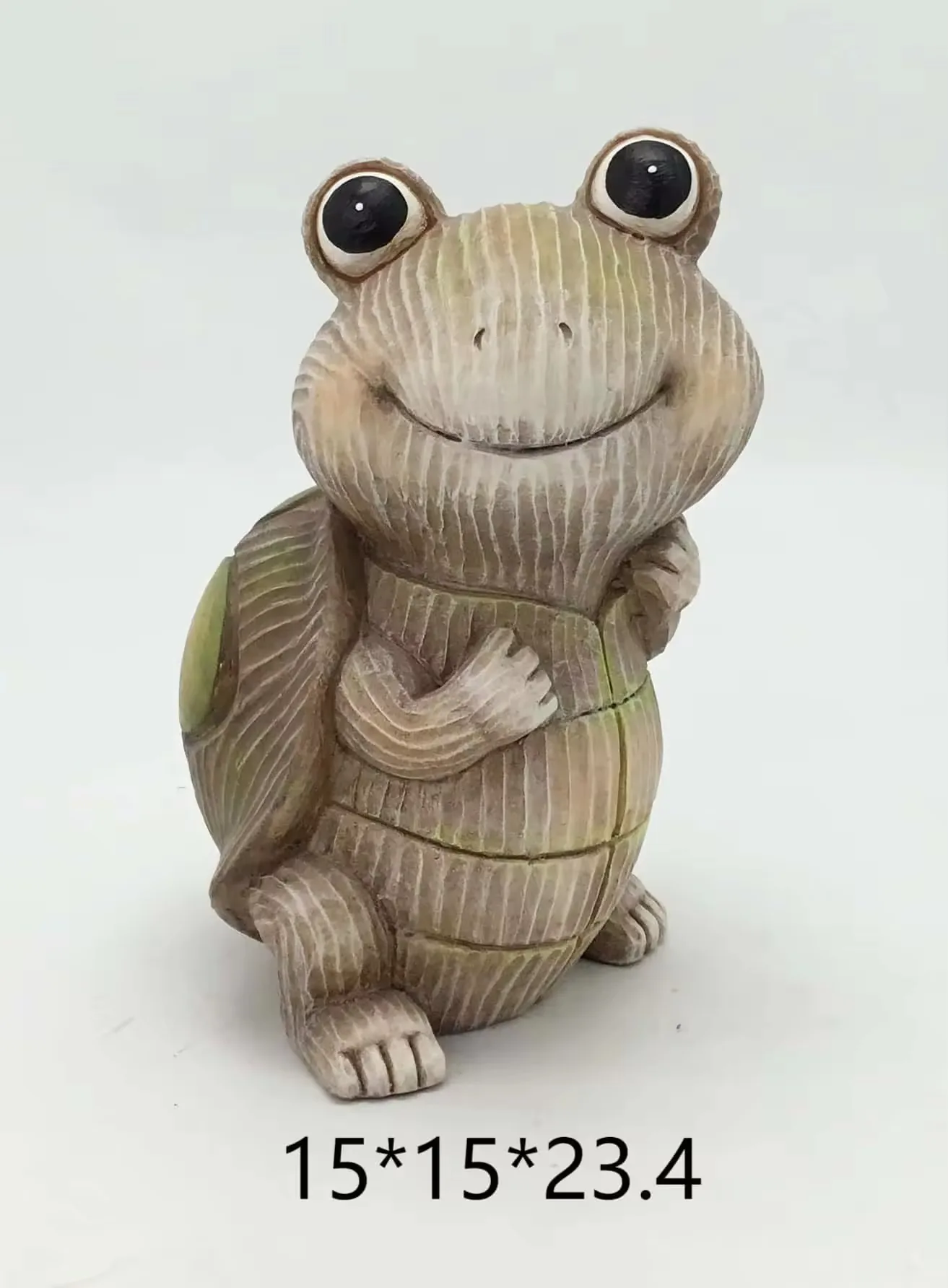 Front detail view of a resin frog figurine with hand-painted finish for spring and garden decor