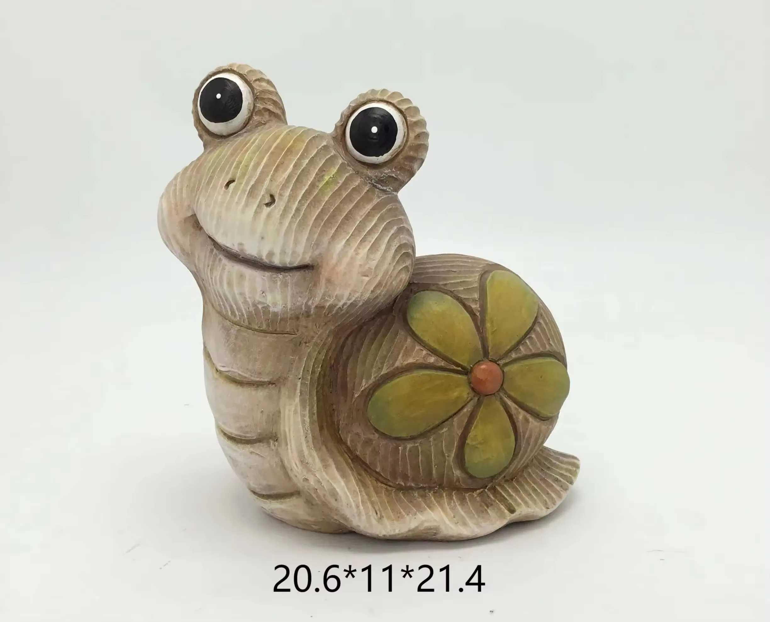 Landscape display view of a resin frog figurine prepared for spring decor and gift-counter presentation