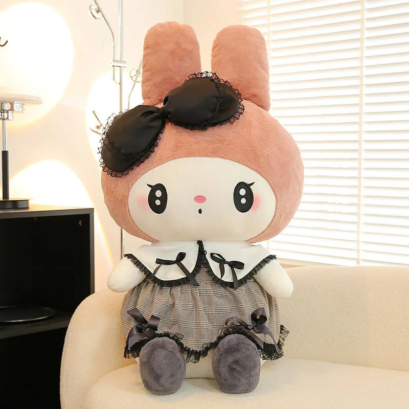 My Melody gothic princess plush doll displayed alone in a warm lifestyle setup