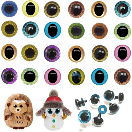 Assortment of colorful plastic safety eyes and backing washers for plush toy production
