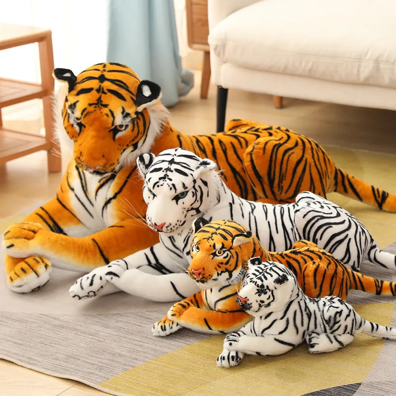 Tiger plush doll arranged as a wildlife-themed gift item for shelf presentation