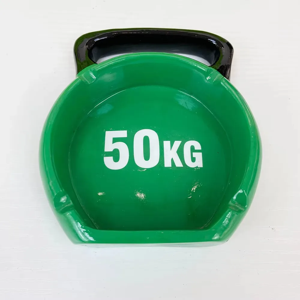 Side profile of a resin ashtray with sports barbell design and compact bowl shape