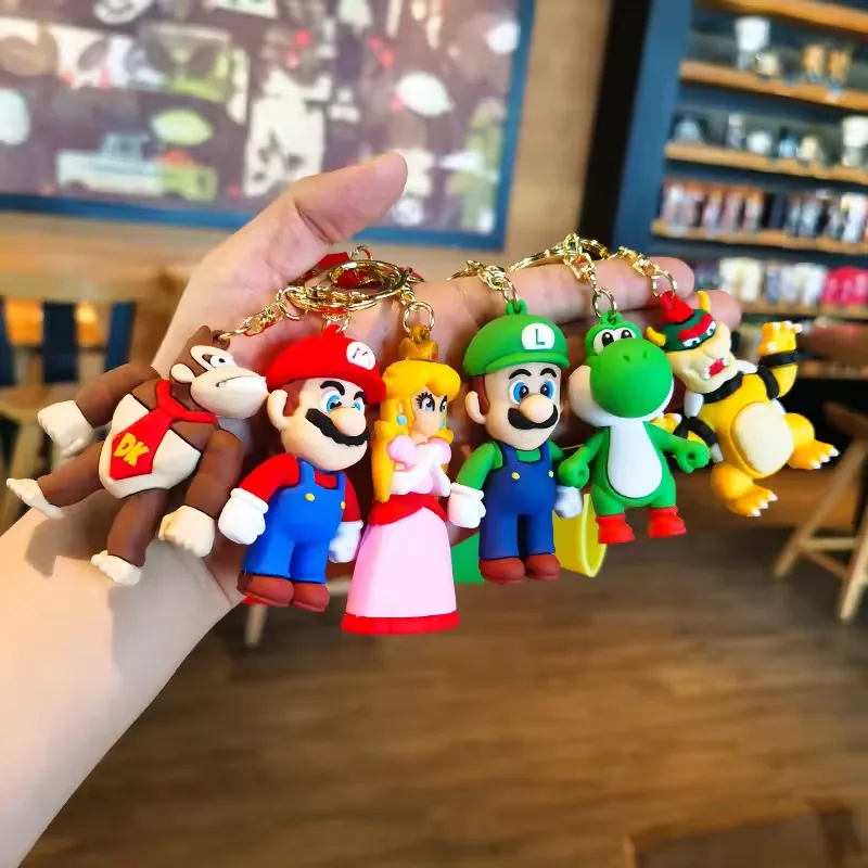 Full Super Mario Bros PVC keychain collection shown as a multi-character assortment for game merch and promo gift planning