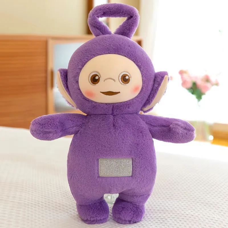 Purple Teletubbies cartoon doll plush toy standing upright with the same rounded comforter silhouette